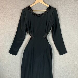 Vtg Niteline Della Roufogali Gown‎ 6 Silk Beaded Cutouts 90s Evening Dress